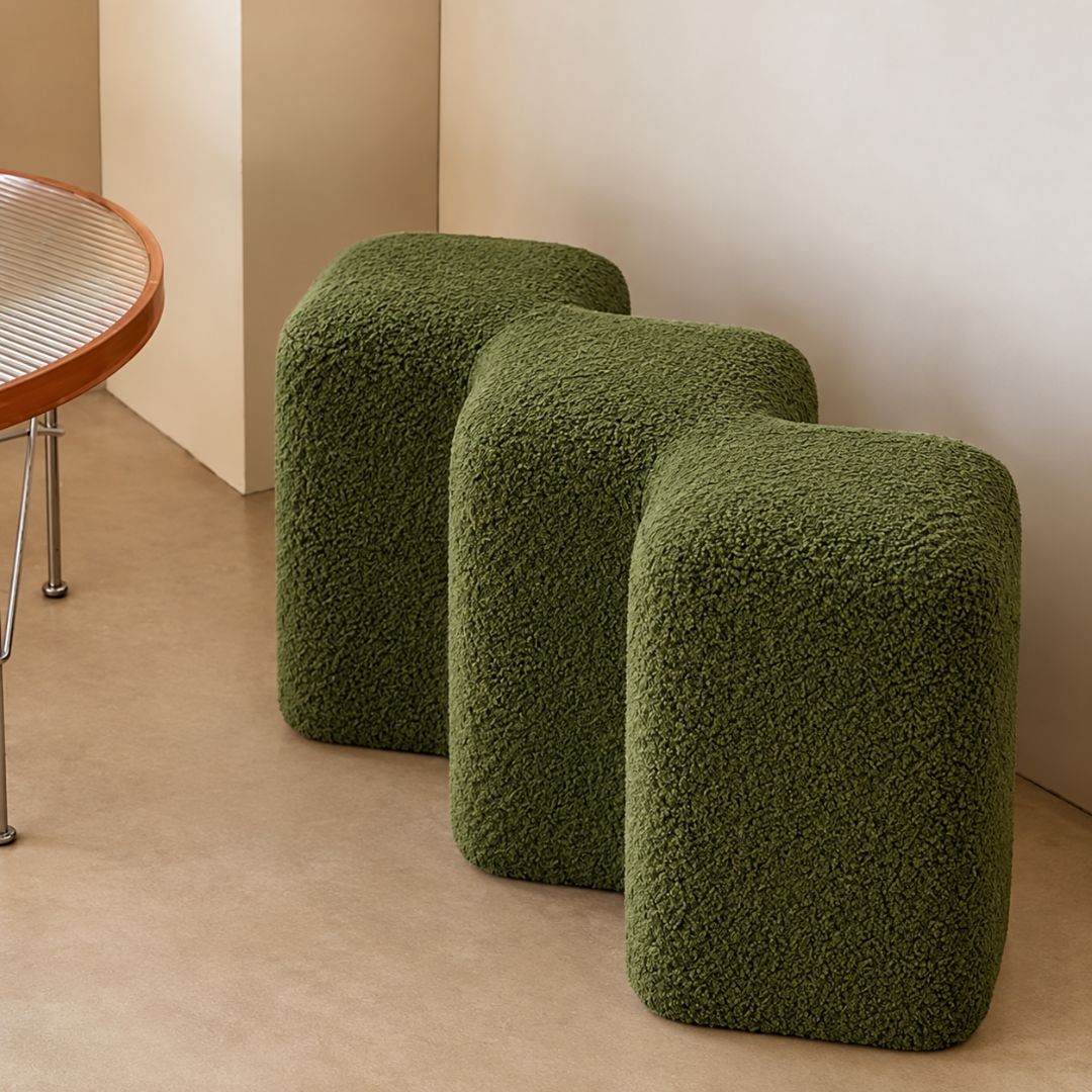 Side angle of the Cloud wavy boucle bench ottoman