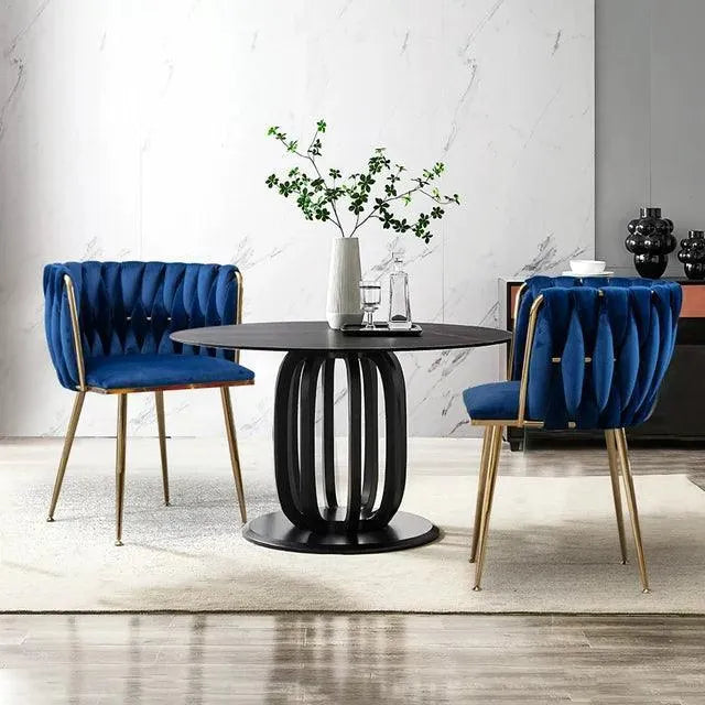 Wooden Twist Design Woven Back Velvet Upholstery and Metal Legs Elegant Seating Dining Chair for Cafe, Restaurant, and Home - Wooden Twist UAE