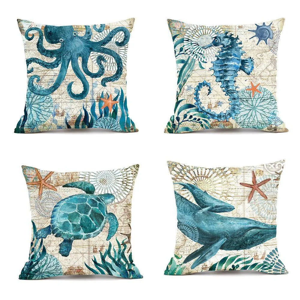 Cushion Covers Sea Turtle Printed Throw Pillow Cases For Home Decor Sofa Chair Seat - Wooden Twist UAE