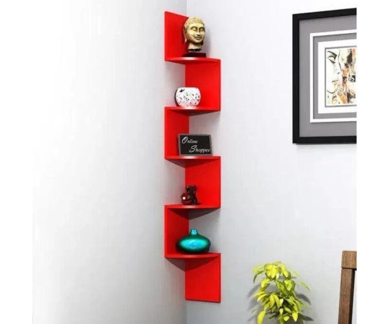 Wooden Fancy Zigzag Wall Mount Floating Corner Wall Shelf - Wooden Twist UAE