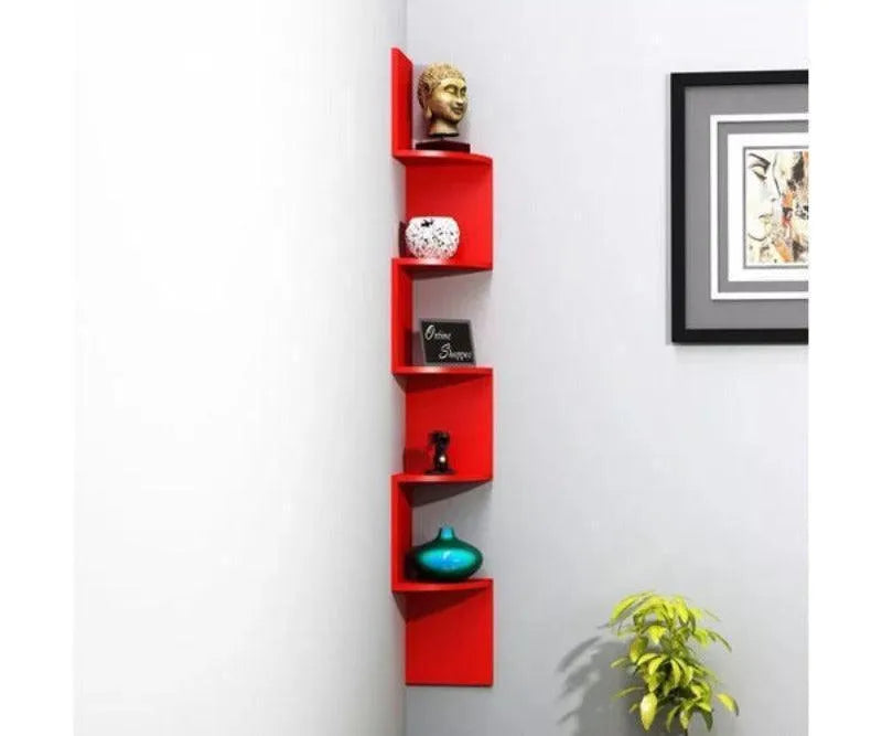 Wooden Fancy Zigzag Wall Mount Floating Corner Wall Shelf - Wooden Twist UAE