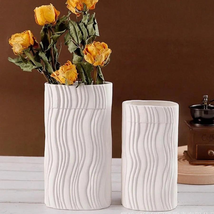 Wooden Twist Modern Home Decor White Ceramic Origami Shape Decorative Vase for Flowers Set of 2 - Wooden Twist UAE