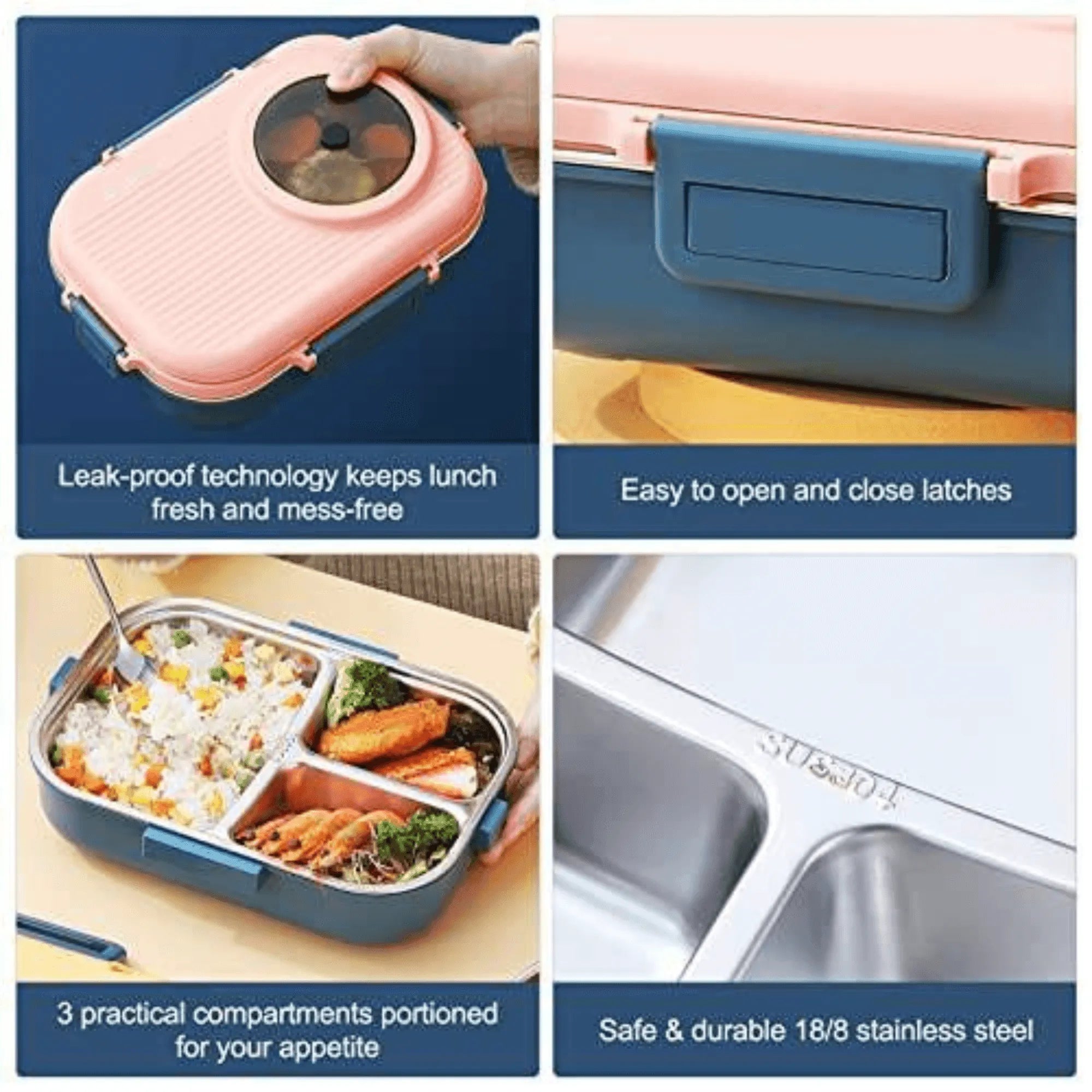 Stainless Steel Tiffin Box Lunch Box Kids Adults - Wooden Twist UAE