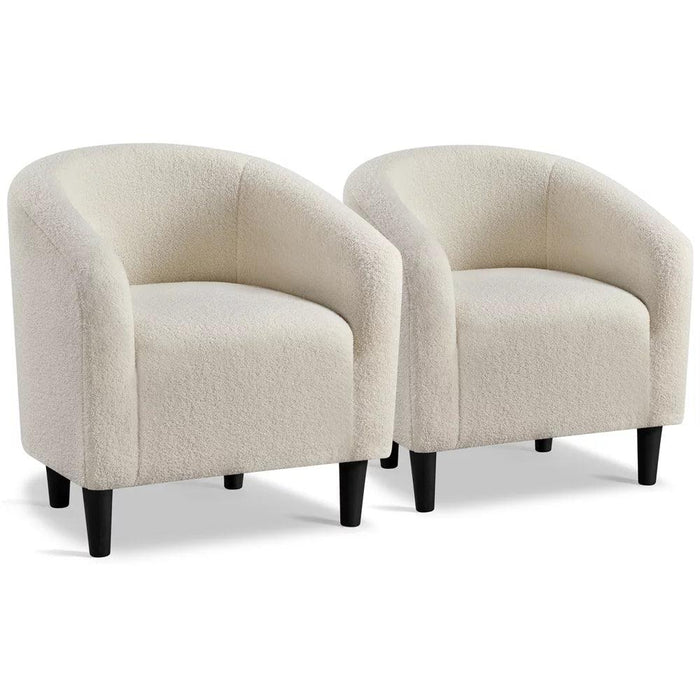 Wooden Twist Boucle Fabric Lounge Chairs (Set of 2)