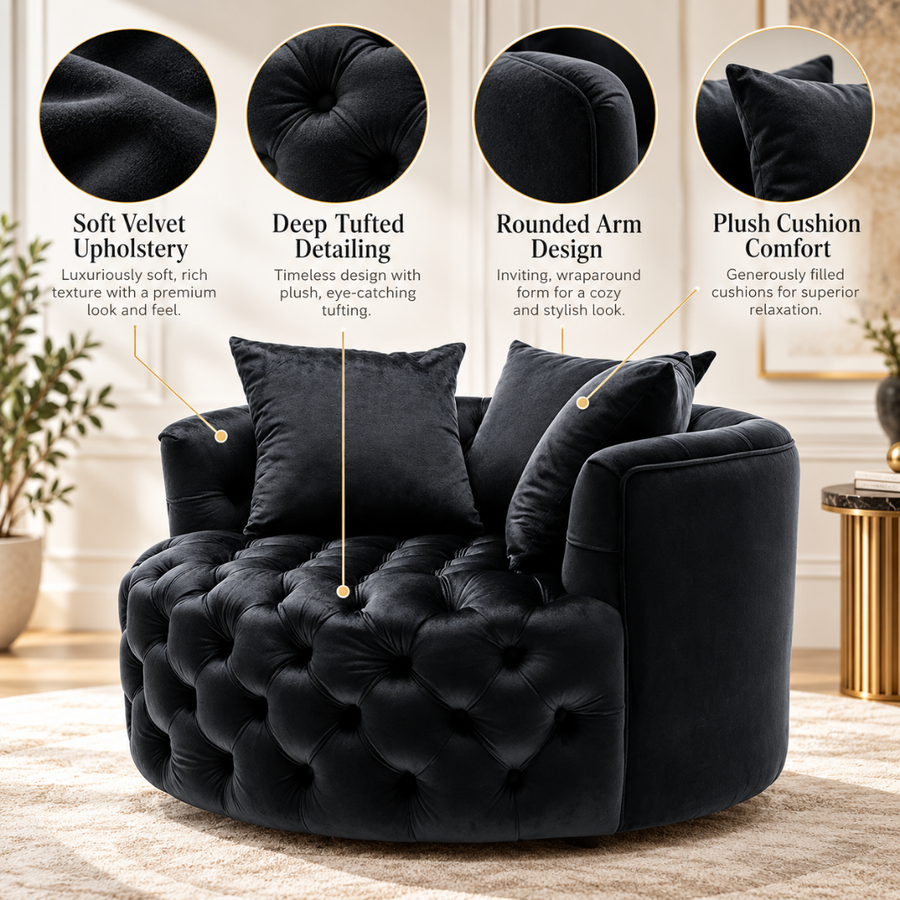 Velvet, Tufting & 3 Pillows
