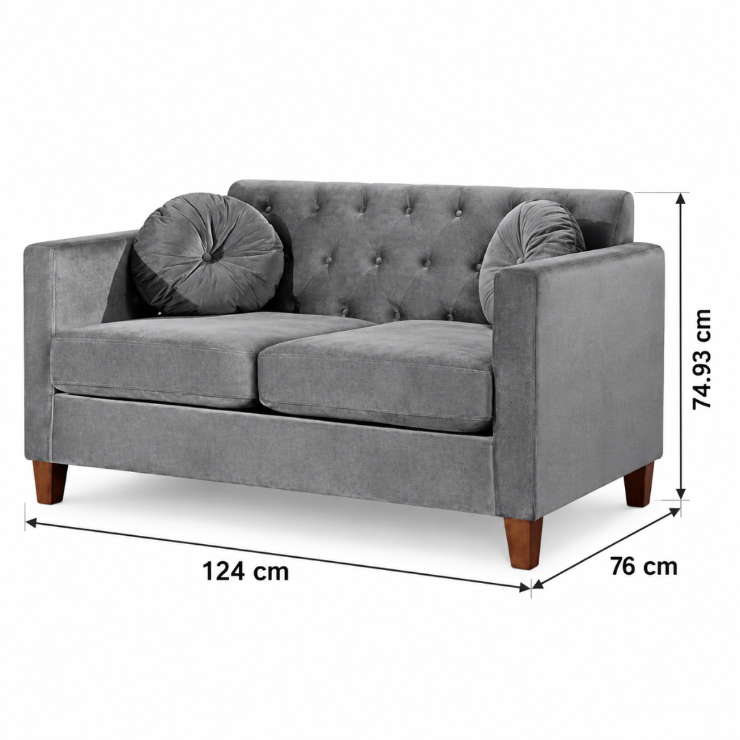 Wooden Twist Velvet Square Arm Loveseat 2 Seater Sofa Grey – Dimensions 124 x 76 x 74.93 cm
