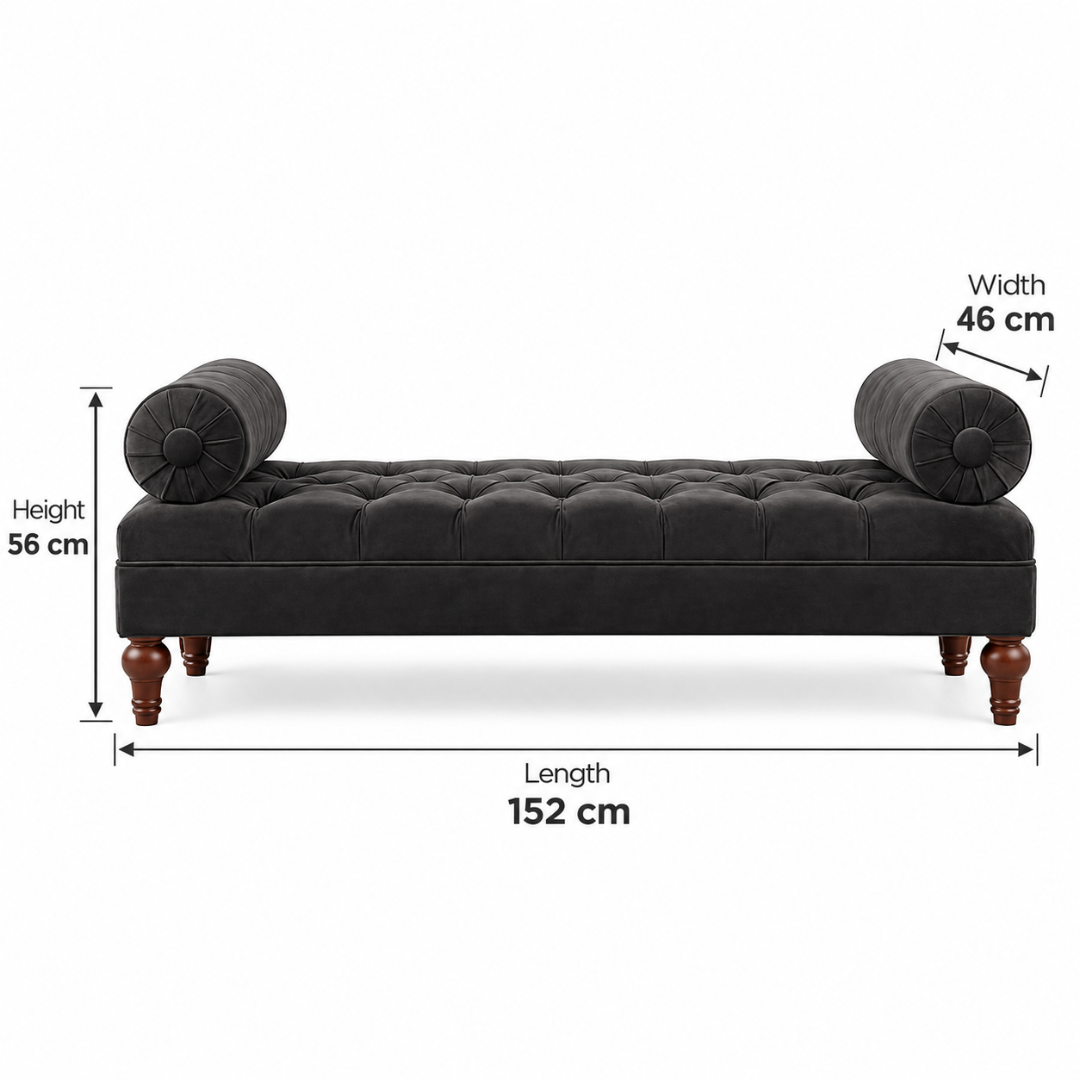 Wooden Twist Lewis Tufted Diwan Bench with Bolsters Black – Dimensions 152 x 46 x 56 cm