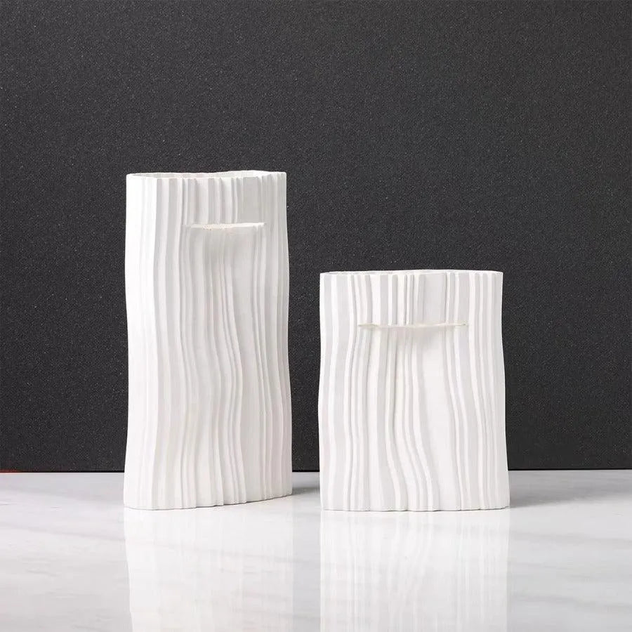 Wooden Twist Modern Home Decor White Ceramic Origami Shape Decorative Vase for Flowers Set of 2 - Wooden Twist UAE