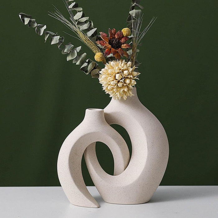 Wooden Twist Modern Home Decor Ceramic Decorative Vase for Flowers Set of 2 - Wooden Twist UAE