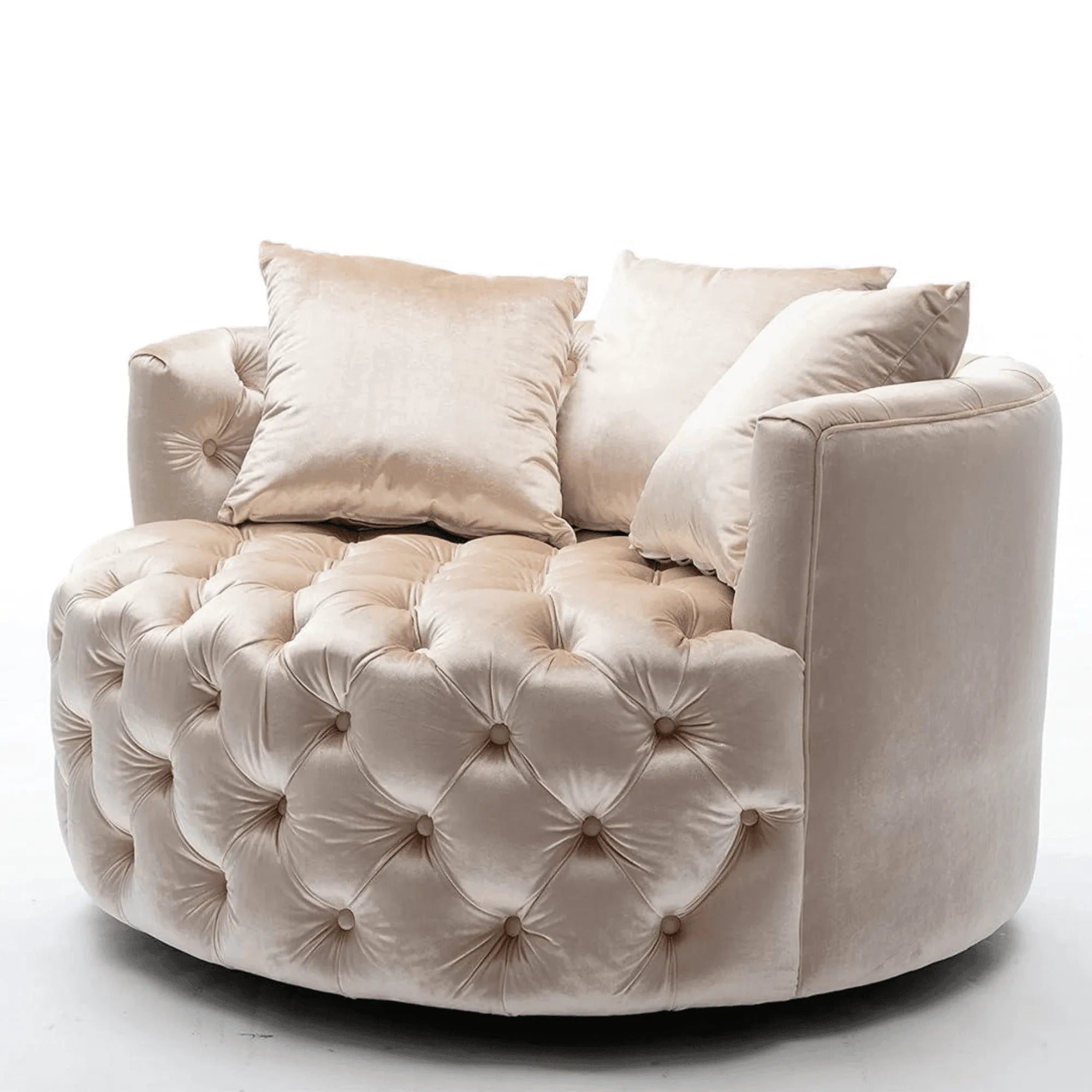 Wooden Twist Barrel Button Tufted Design Modern Round Sofa For Living Room with 3 Pillows - Wooden Twist UAE