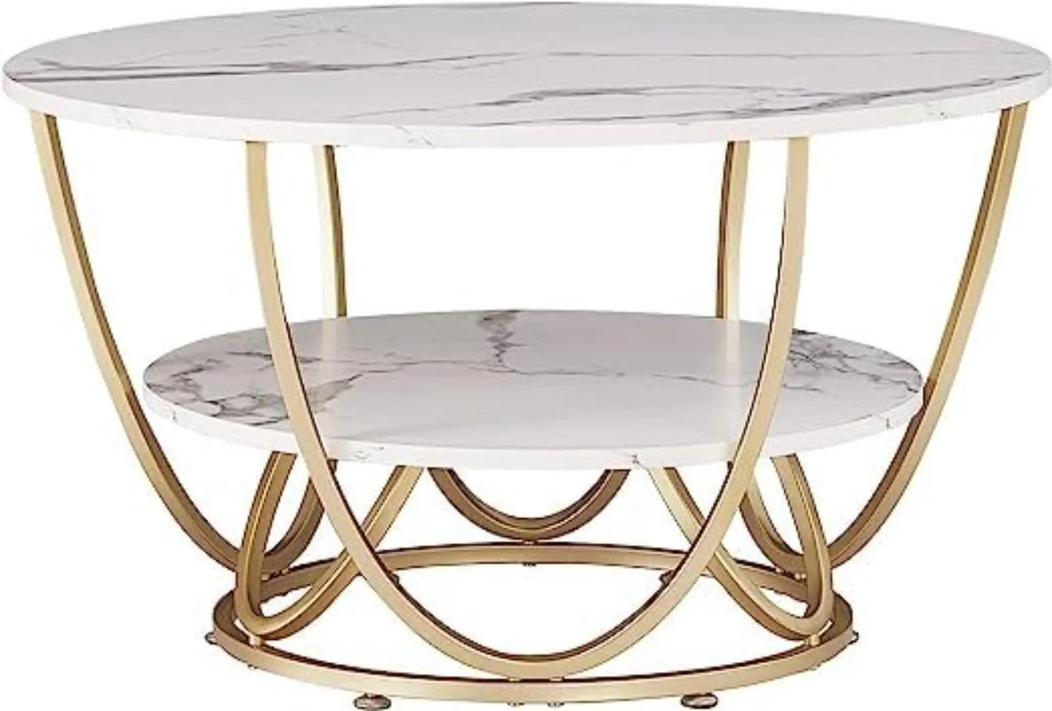 Wooden Twist Round Coffee Table with Marble Top Like Finish Stylish 2-Tier Design - Wooden Twist UAE