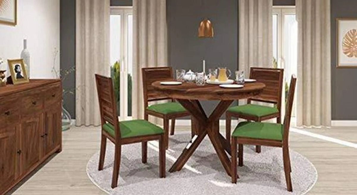 Round Dining Table with Seater 4 Chair And One Table (Teak Wood) - Wooden Twist UAE