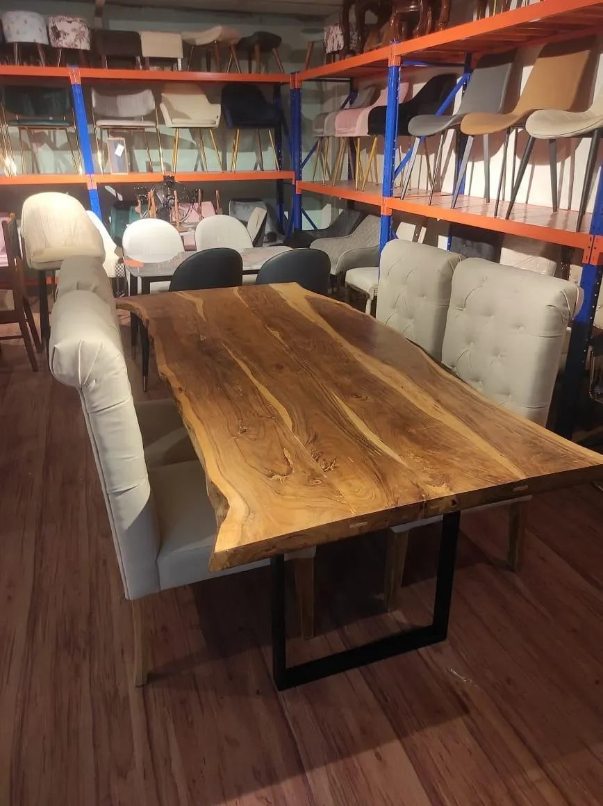 Wooden Twist Acacia Wood and Wrought Iron Vintage Dining Table Rustic Industrial Design for Home Decor - Wooden Twist UAE