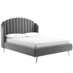 Wooden Twist Dana Wingback Velvet Upholstery Bed Elegant Rectangular Design - Wooden Twist UAE