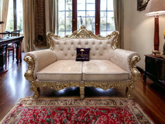 Wooden Boutique French Baroque Style Golden Leaf Hand Carved Sofa (2 Seater) - Wooden Twist UAE