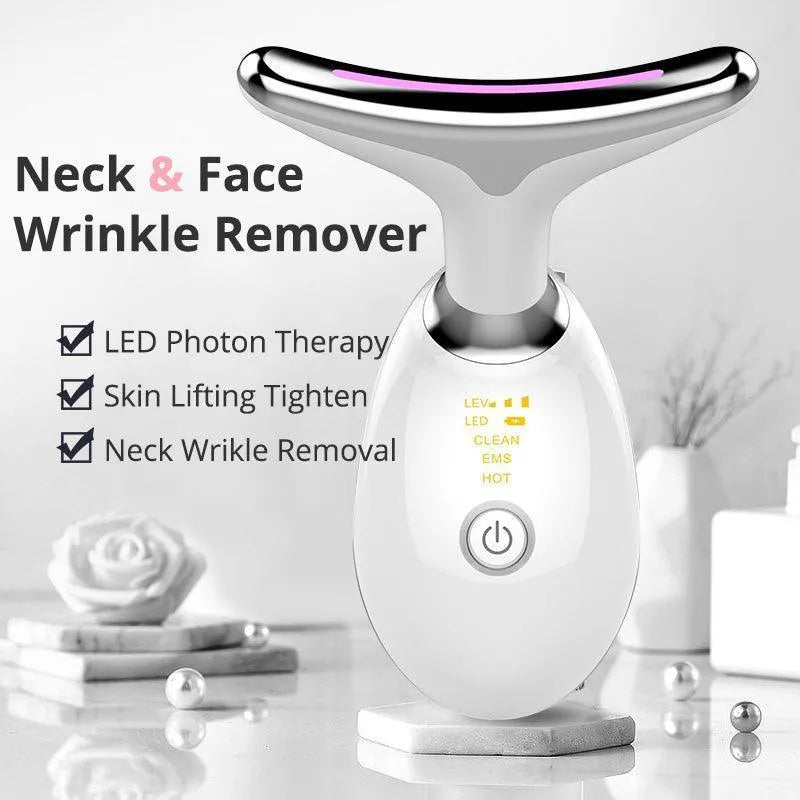 EMS Thermal Neck Lifting And Tighten Massager Electric Microcurrent Wrinkle Remover LED Photon Face Beauty Device For Woman - Wooden Twist UAE