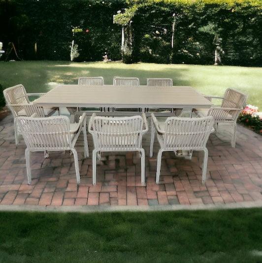 Wooden Twist Celeb Wondrous Aluminum Frame WPC 8-Seater Dining Set with Cushions Elegant Outdoor Patio Furniture for Garden - Wooden Twist UAE