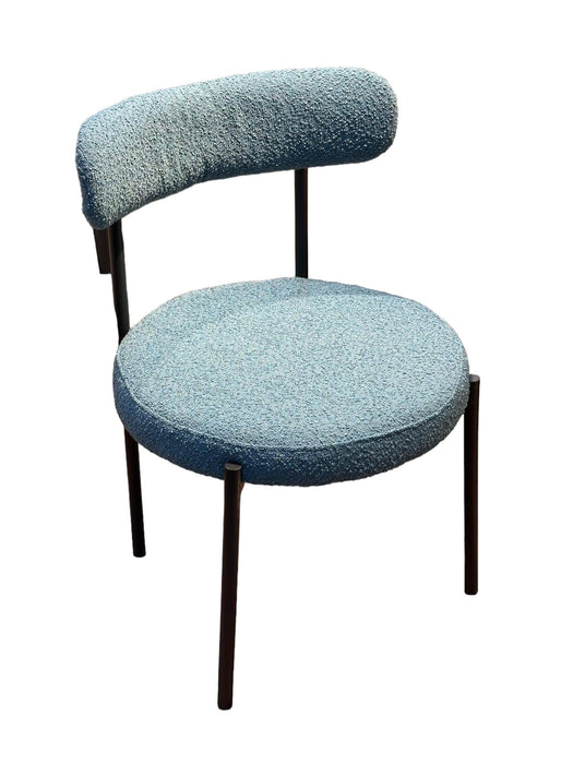 Round Upholstered Boucle Dining Room Chair Mid-Century Modern Kitchen Chairs Curved Backrest Chairs for Dining Room Black Metal Legs - Wooden Twist UAE