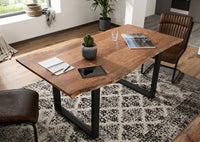 Wooden Twist Acacia Wood and Wrought Iron Vintage Dining Table Rustic Industrial Design for Home Decor