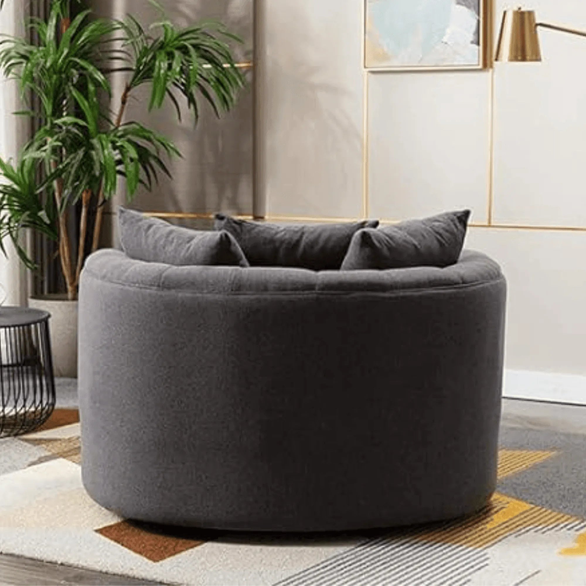 Wooden Twist Barrel Button Tufted Design Modern Round Sofa For Living Room with 3 Pillows - Wooden Twist UAE