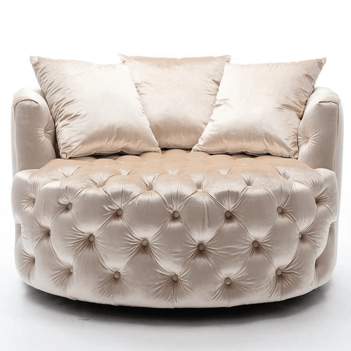 Wooden Twist Barrel Button Tufted Design Modern Round Sofa For Living Room with 3 Pillows - Wooden Twist UAE