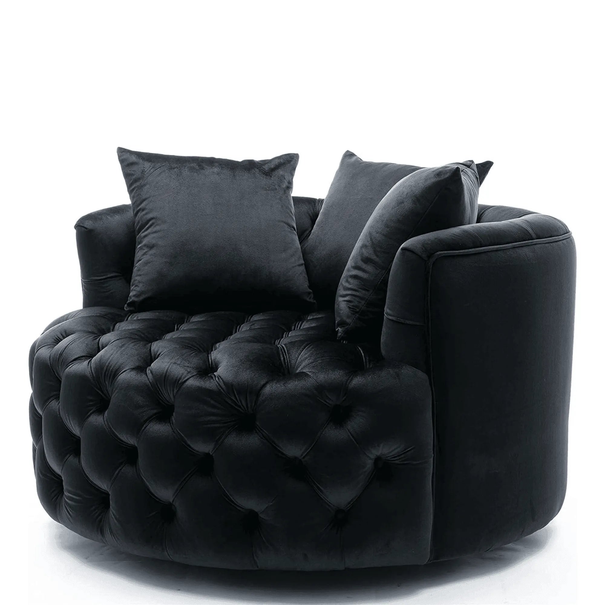 Wooden Twist Barrel Button Tufted Design Modern Round Sofa For Living Room with 3 Pillows - Wooden Twist UAE