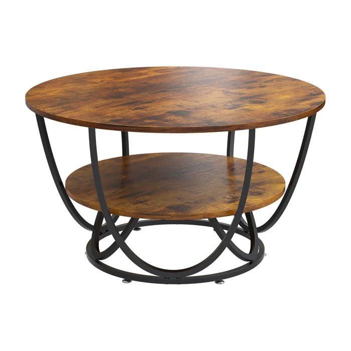 Wooden Twist Round Coffee Table with Marble Top Like Finish Stylish 2-Tier Design - Wooden Twist UAE