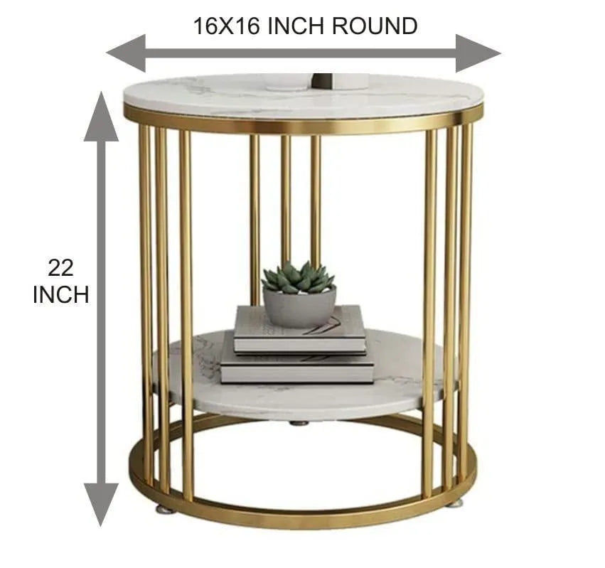 Wooden Twist Spiffy Wrought Iron 1-Tier Round End Table ( Golden ) - Wooden Twist UAE