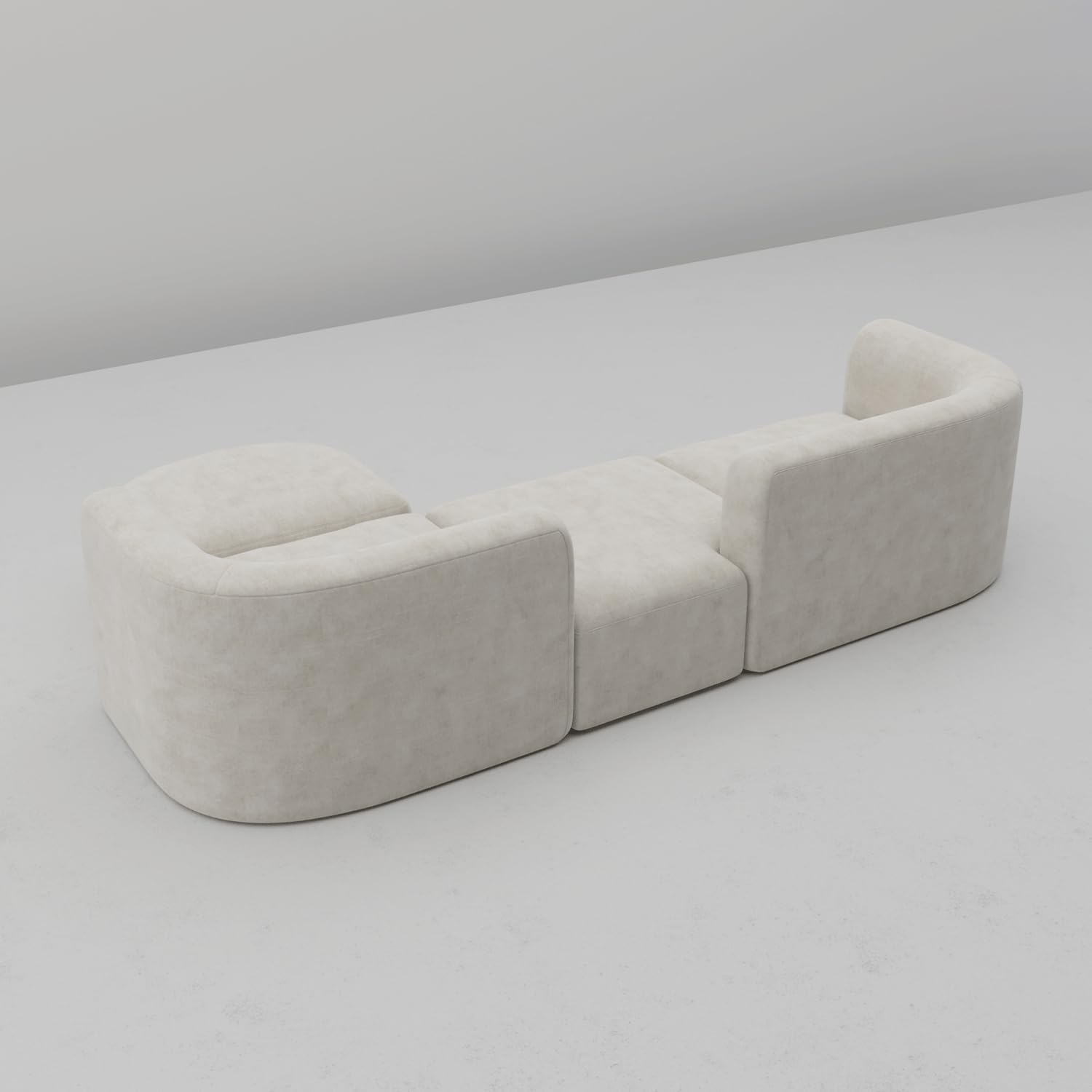 Wooden Twist Velvet Sectional Sofa Cream 4 Seater Modular - Corner View
