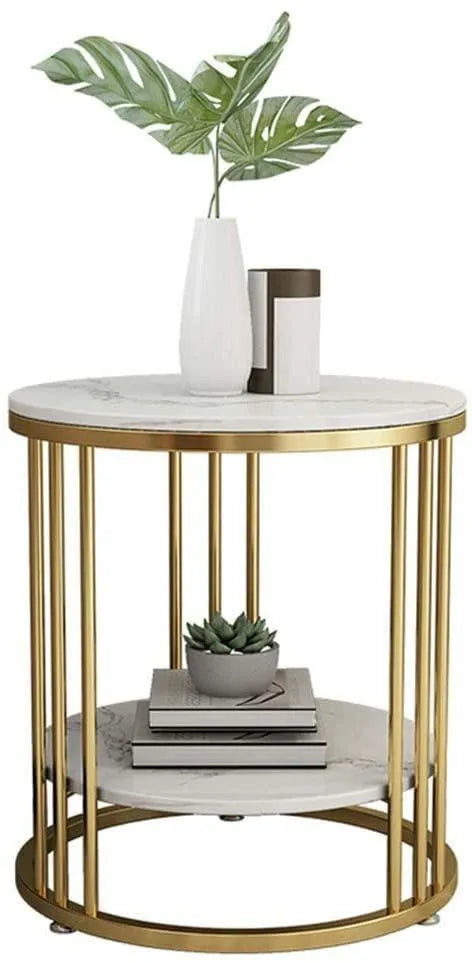 Wooden Twist Spiffy Wrought Iron 1-Tier Round End Table ( Golden ) - Wooden Twist UAE