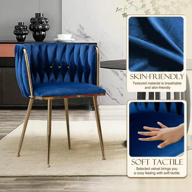 Wooden Twist Design Woven Back Velvet Upholstery and Metal Legs Elegant Seating Dining Chair for Cafe, Restaurant, and Home - Wooden Twist UAE