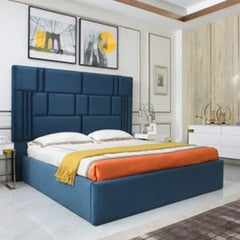 Wooden Twist Odrest Adonis Velvet Upholstery Rectangular Bed ( Blue ) - Wooden Twist UAE