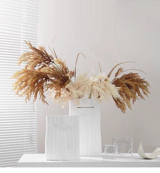 Wooden Twist Modern Home Decor White Ceramic Origami Shape Decorative Vase for Flowers Set of 2 - Wooden Twist UAE
