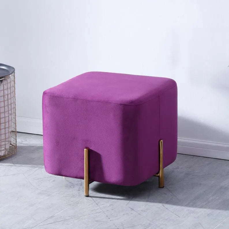 Luxury Velvet Square Foot Stool Ottoman Pouf - Plush and Stylish Home Decor Accent - Wooden Twist UAE