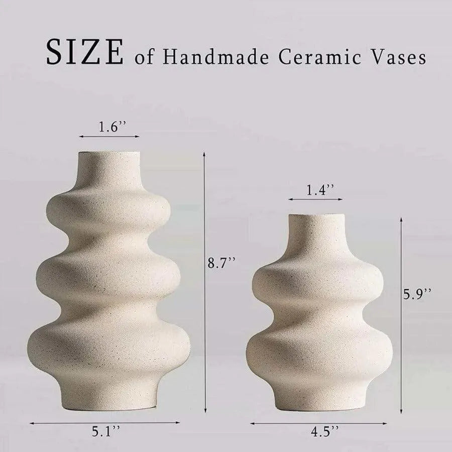 Wooden Twist Modern Irregular Home Decor Ceramic Decorative Vase for Flowers Set of 2 - Wooden Twist UAE