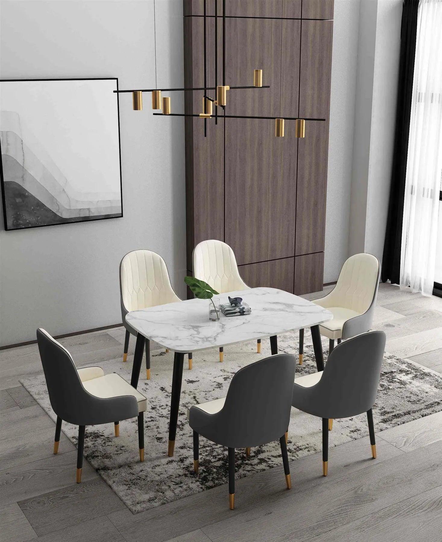 Luxury 6-Seater Dining Sets with Black Iron Legs