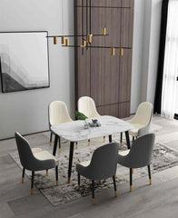 Luxury 6-Seater Dining Sets with Black Iron Legs