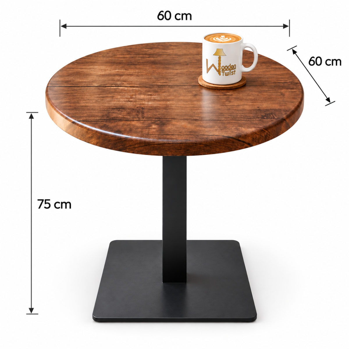 Rustica Round Dining Table dimensions - 60cm diameter x 75cm height