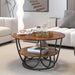 Wooden Twist Round Coffee Table with Marble Top Like Finish Stylish 2-Tier Design - Wooden Twist UAE