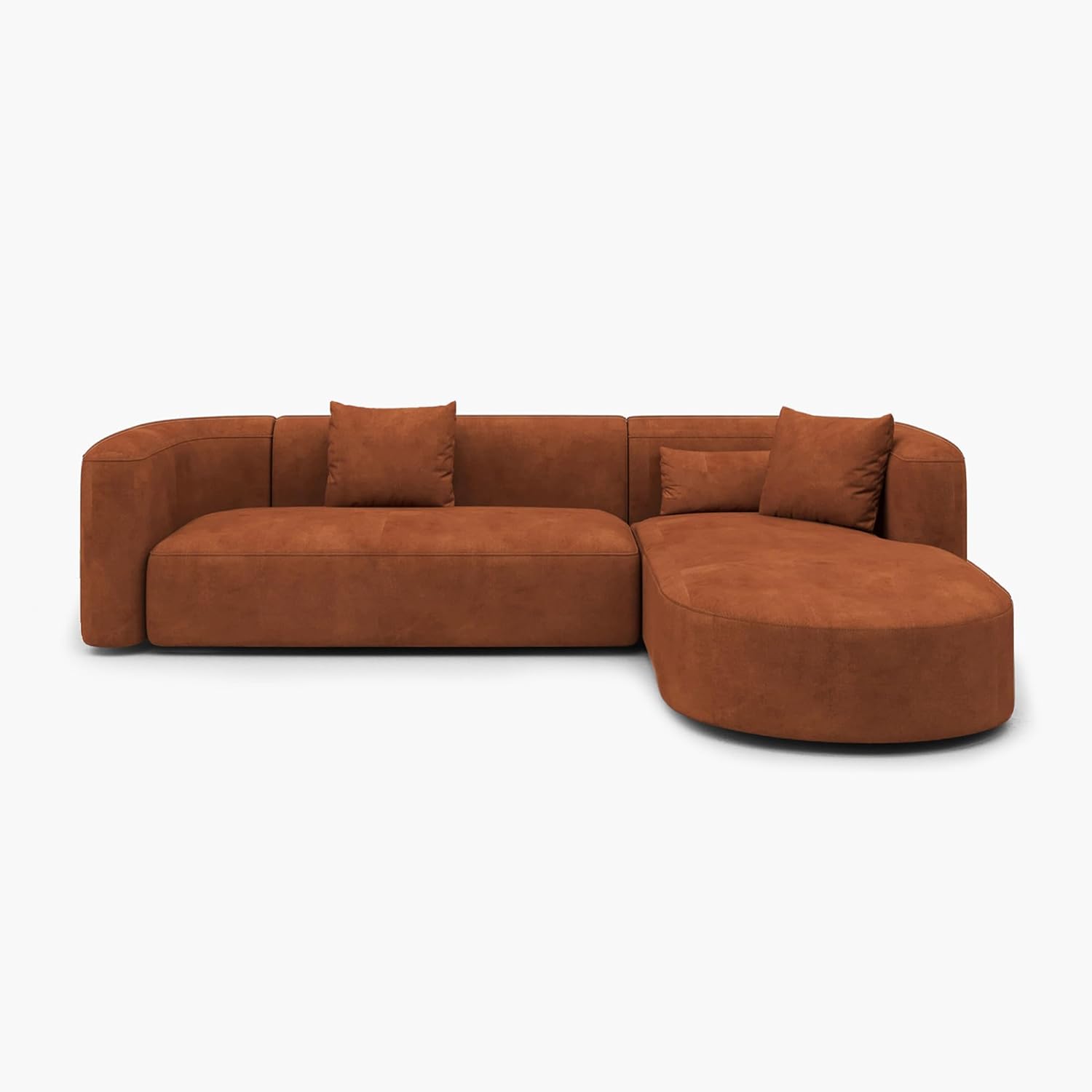 Wooden Twist Velvet Sectional Sofa Tangerine Right Chaise - Corner View