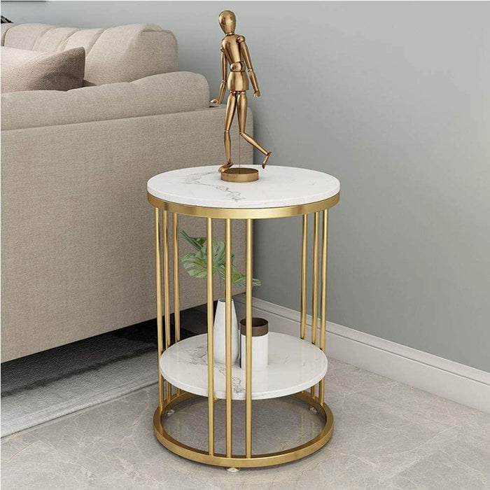 Wooden Twist Spiffy Wrought Iron 1-Tier Round End Table ( Golden )