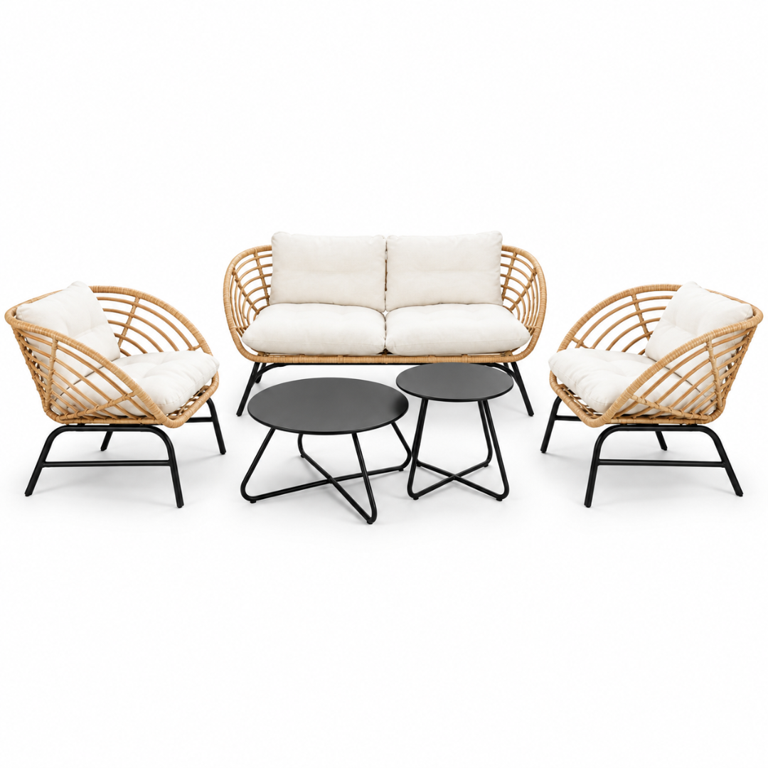 Wooden Twist Sorrento 5-Piece Rattan Outdoor Sofa Set – front studio view