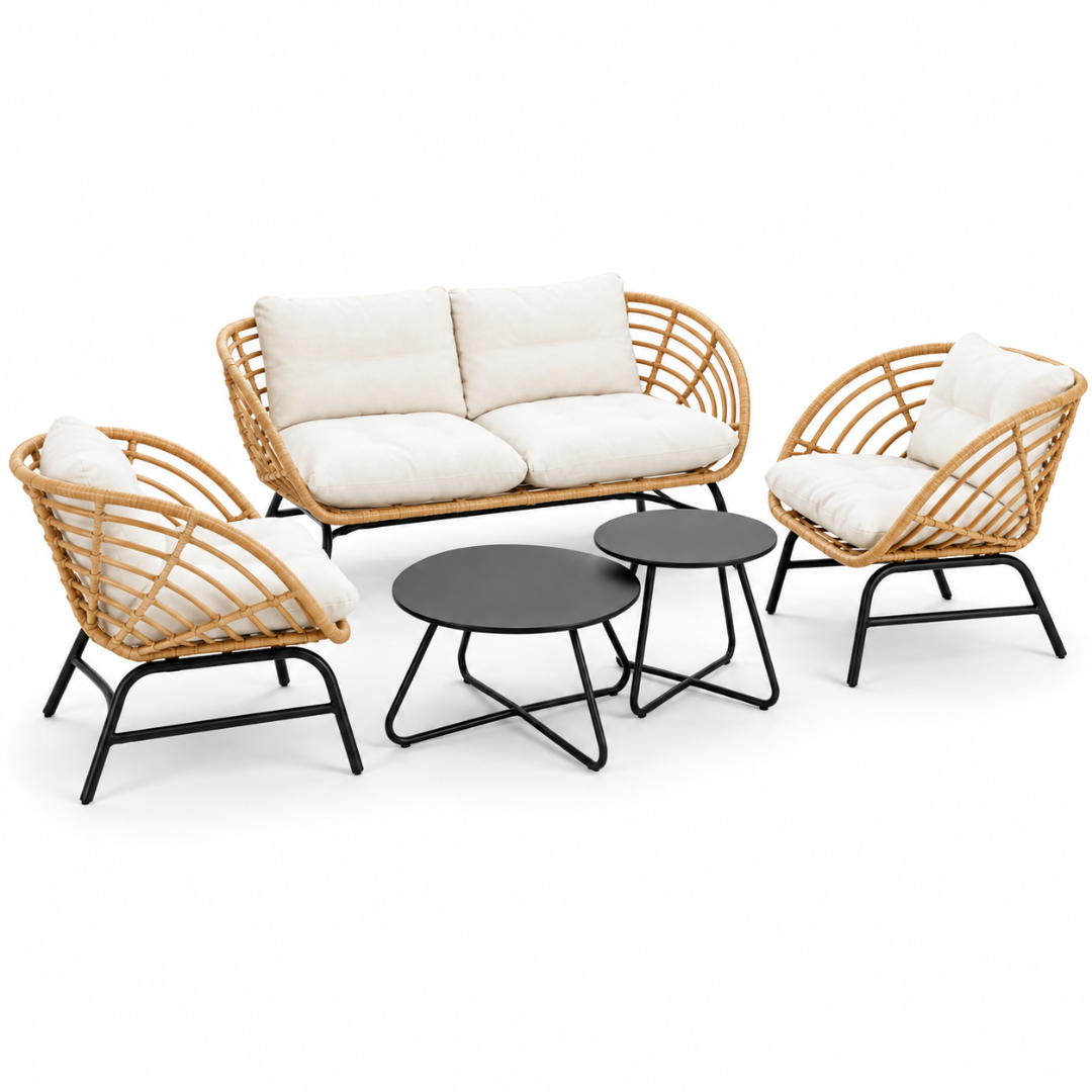 Wooden Twist Sorrento 5-Piece Rattan Outdoor Sofa Set – angled studio view