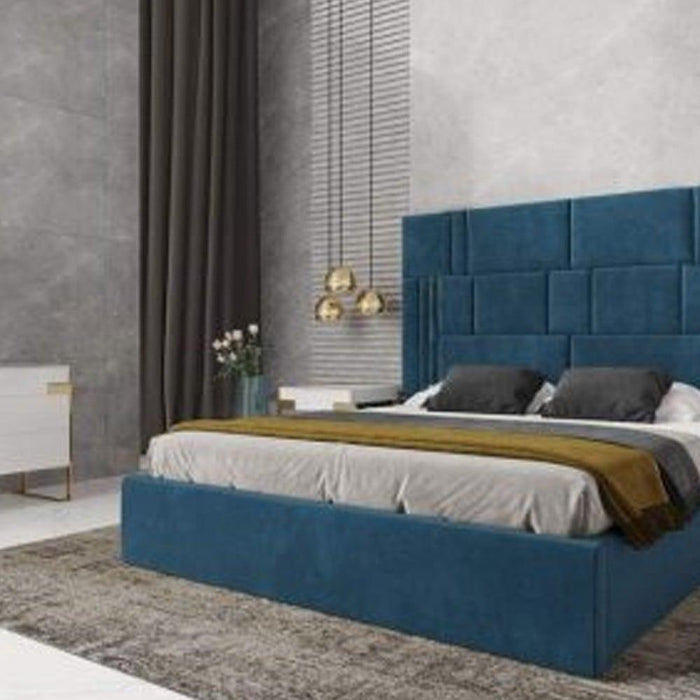 Wooden Twist Odrest Adonis Velvet Upholstery Rectangular Bed ( Blue ) - Wooden Twist UAE