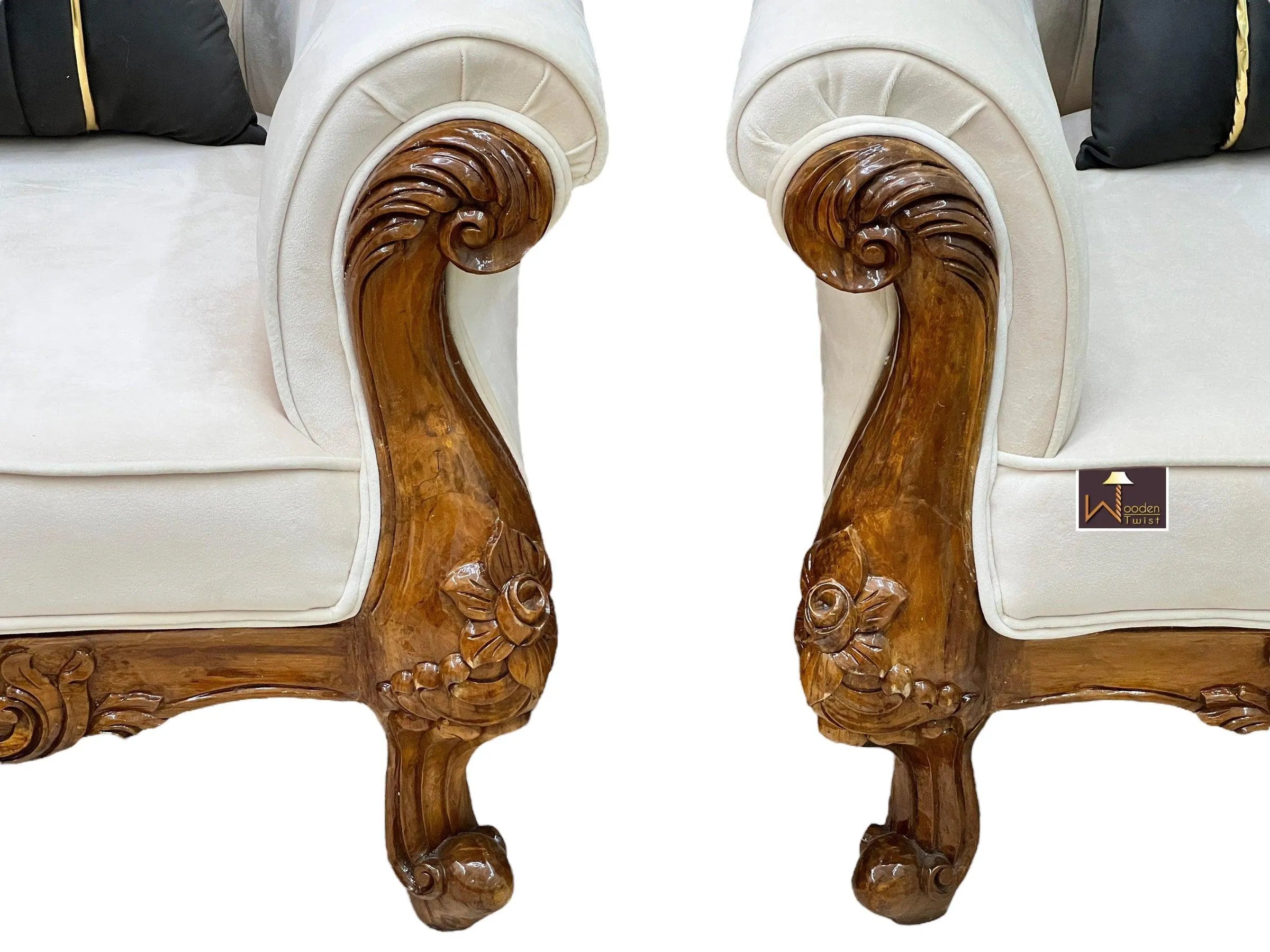 Wooden Twist Glamor Hand Carved Teak Wood Sofa (Set of 2) - Wooden Twist UAE