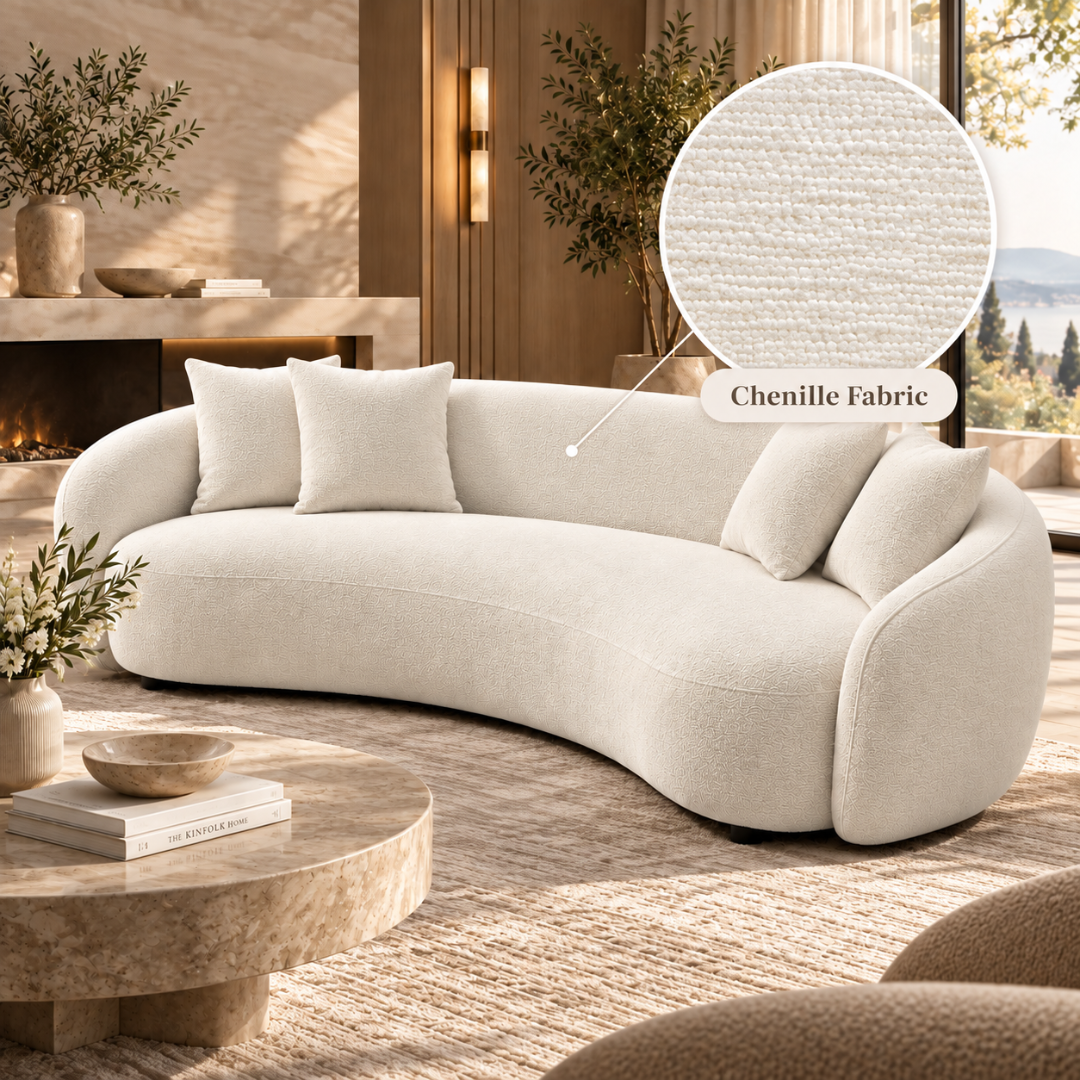 Wooden Twist Nuvelle Curved Chenille 3 Seater Sofa Off-White Cream – Chenille Fabric Detail
