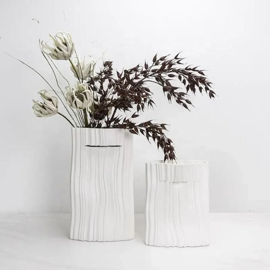 Wooden Twist Modern Home Decor White Ceramic Origami Shape Decorative Vase for Flowers Set of 2 - Wooden Twist UAE