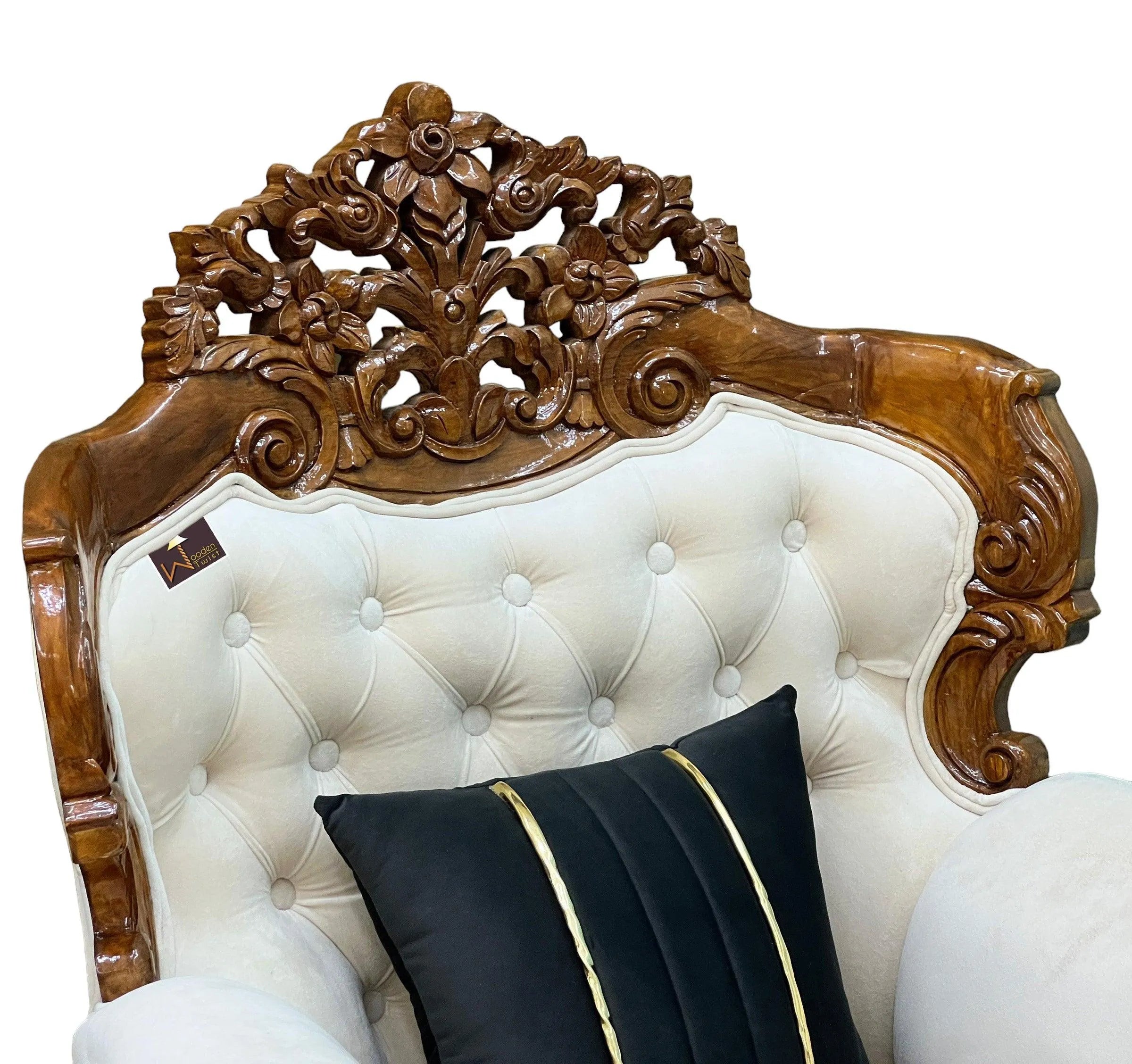 Wooden Twist Glamor Hand Carved Teak Wood Sofa (Set of 2) - Wooden Twist UAE