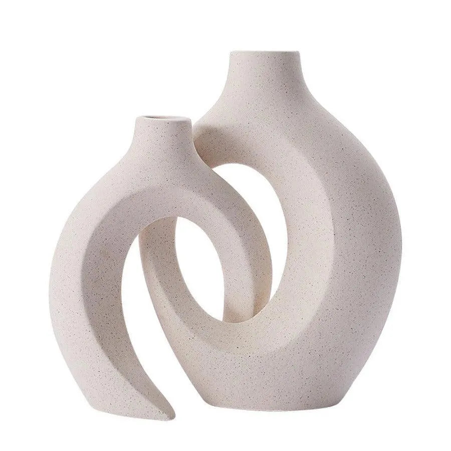 Wooden Twist Modern Home Decor Ceramic Decorative Vase for Flowers Set of 2 - Wooden Twist UAE