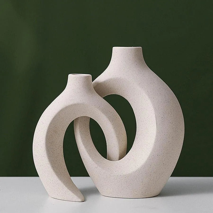 Wooden Twist Modern Home Decor Ceramic Decorative Vase for Flowers Set of 2 - Wooden Twist UAE